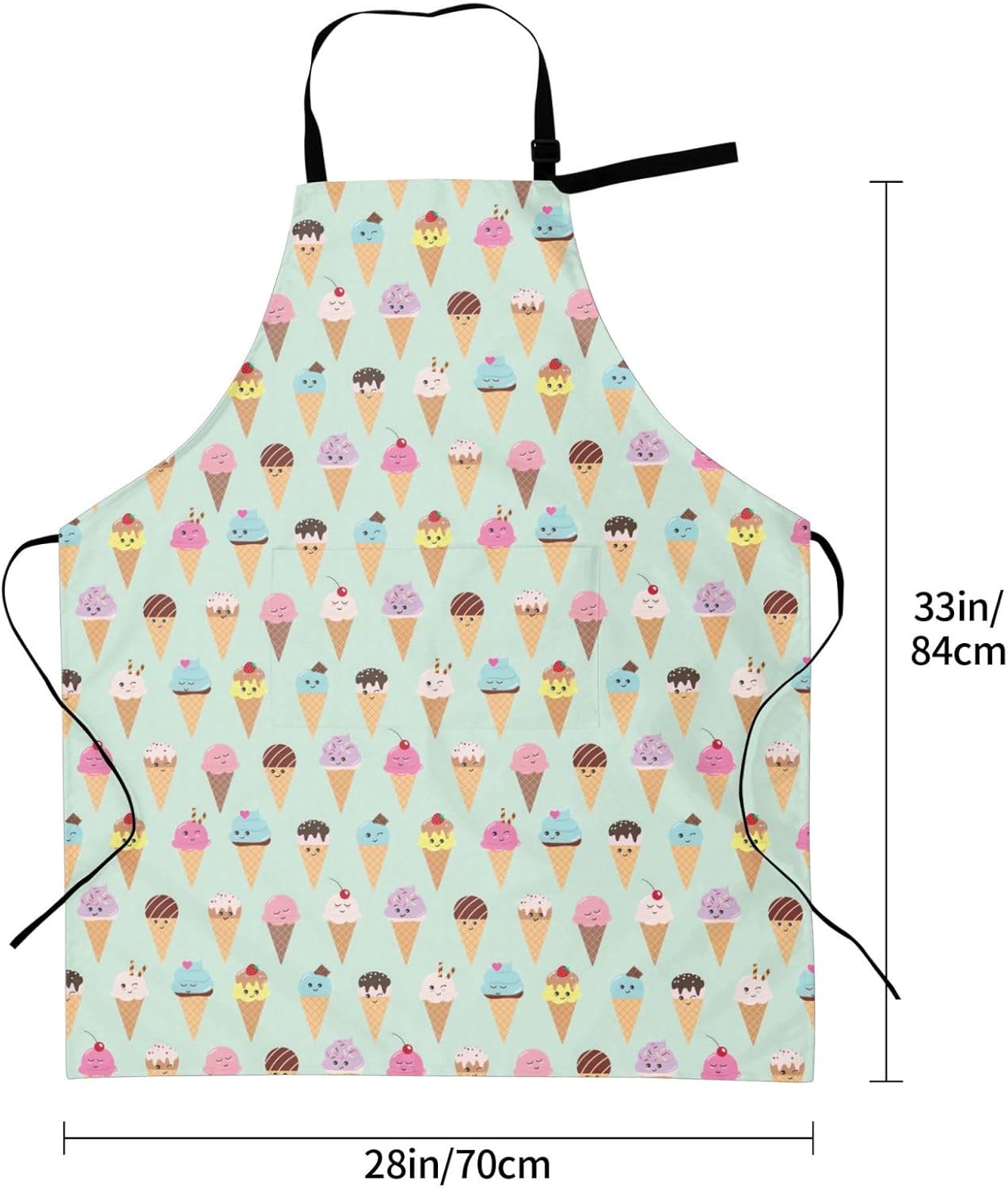 Ice Cream Cones print Waterproof apron with pocket adjustable cooking 