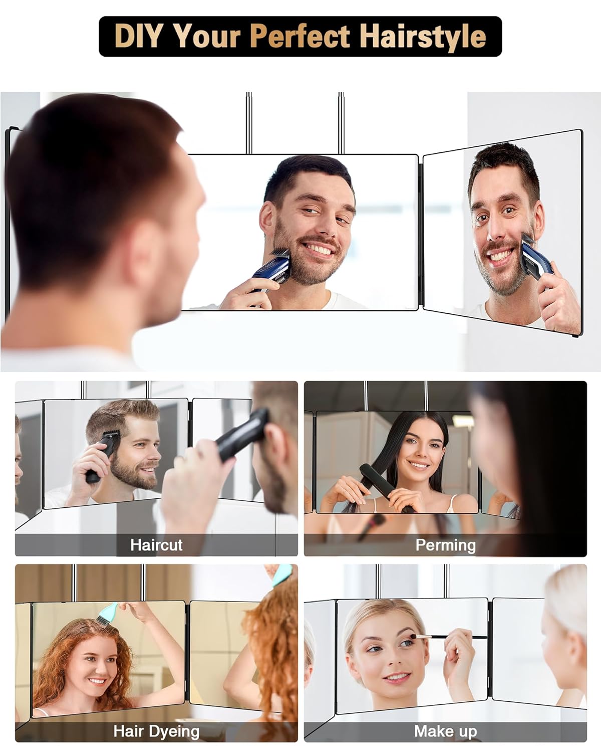 JUSRON 360 Viewing Angle Self Hair Cutting Mirror, Clear Anti-Fog HD G
