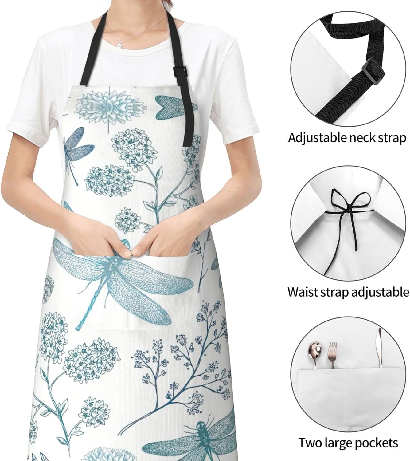 Dragonfly print Waterproof apron with pocket adjustable cooking apron for adult kitchen bibs to bake