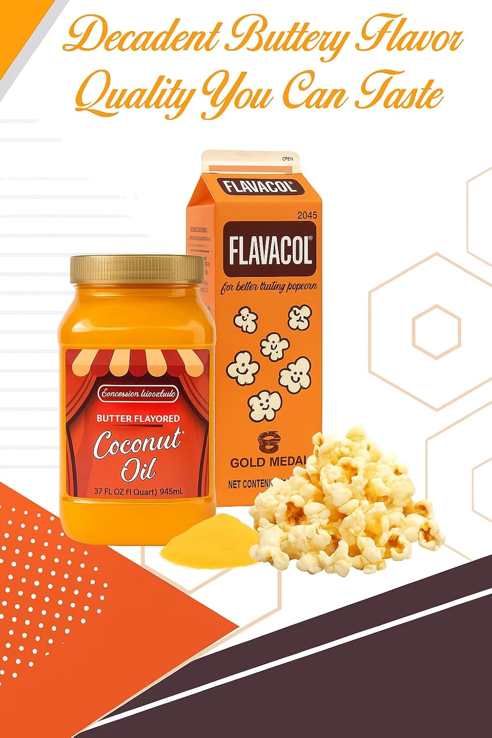 Perfectware- Flavacol Popcorn Seasoning Salt 35oz & Concession Essentials Coconut Oil 32oz Combo Kit – Buttery Movie Theater Style Popcorn Flavoring Set for Home or Concession Use