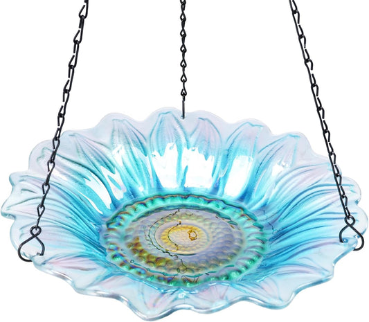 VCUTEKA Bird Bath, Glass Hanging Bird Baths for Outdoors Birdfeeder wi