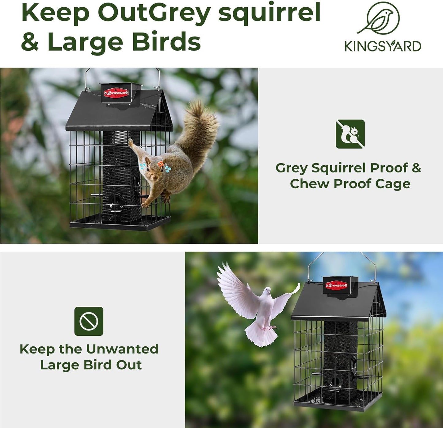 Kingsyard Squirrel Proof Caged Bird Feeder for Outdoor Hanging - Weatherproof Metal Mesh Tube Finch Bird Feeder with 4 Ports for Nyjer/Thistle Seed, Small Birds Goldfinches, Chickadees, Black