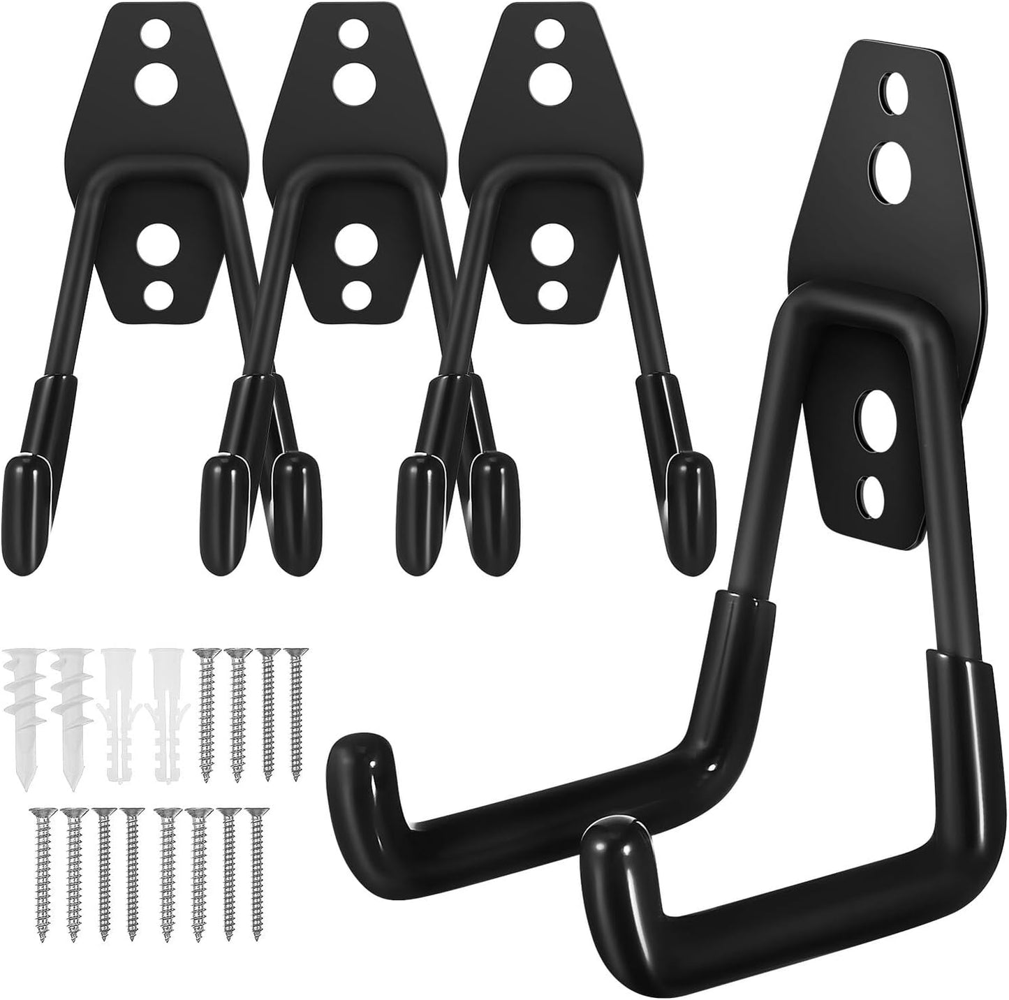 PRETYZOOM 4pcs Heavy Duty Metal Wall Hanging Hooks Small Square Black Utility Hooks for Garage Storage and Garden Tool Organizer