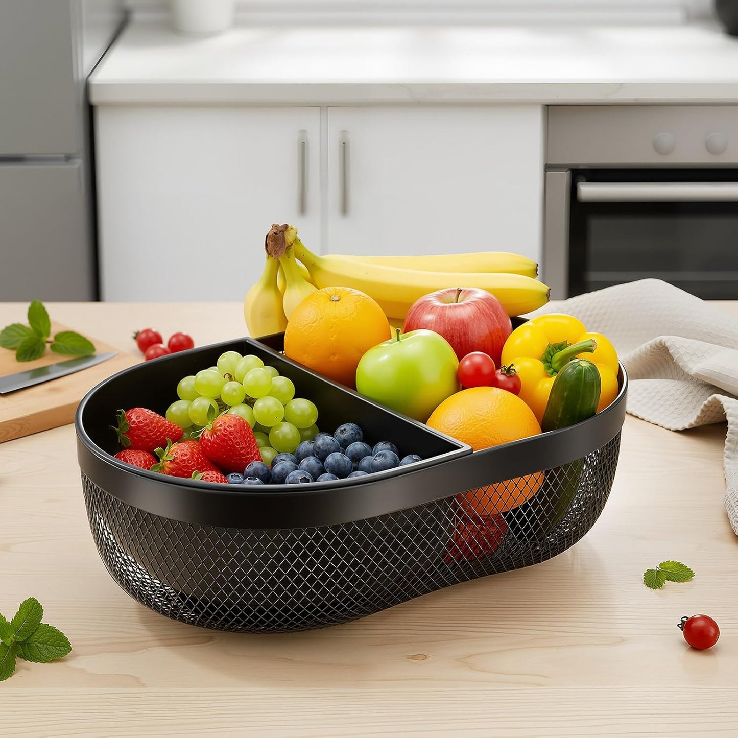 Maxdot 4 Pack Metal Mesh Steel Basket Storage Organizer Oval Iron Tray
