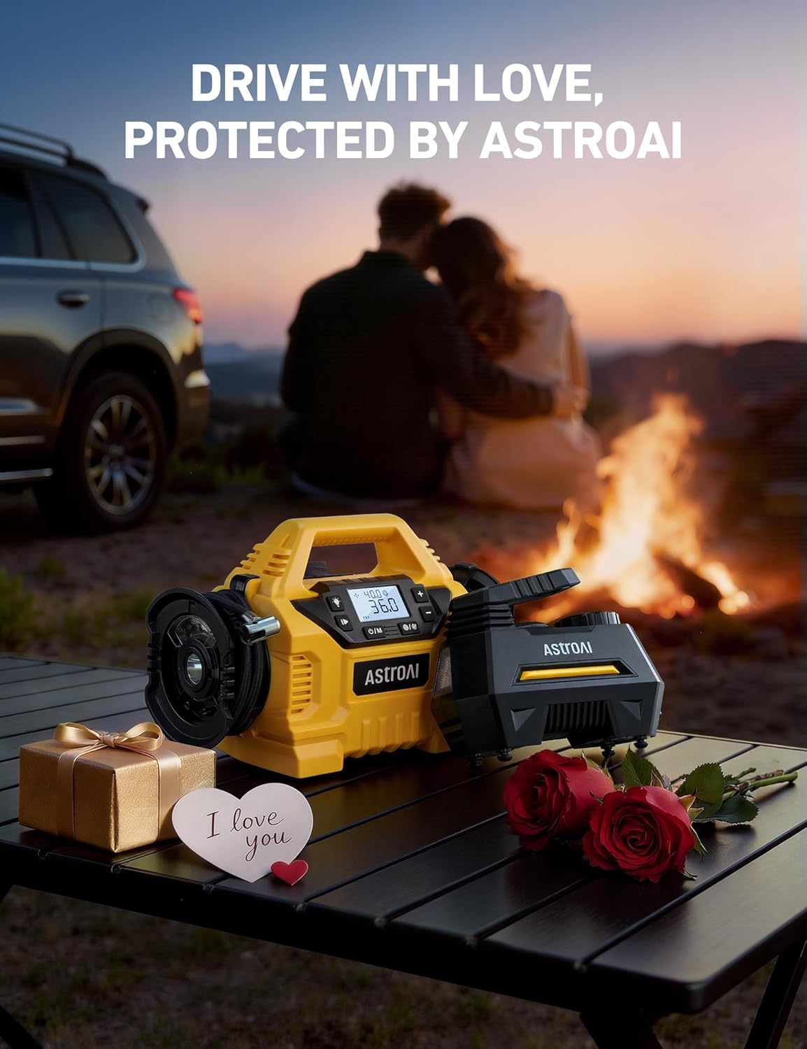 AstroAI Tire Inflator Portable Air Compressor Air Pump for Car Tires-Car Accessories, 9.8Ft Cord-12V DC-Powered Auto Pump with Digital Pressure Gauge, Emergency LED Light for Bicycle, Balloons, Yellow