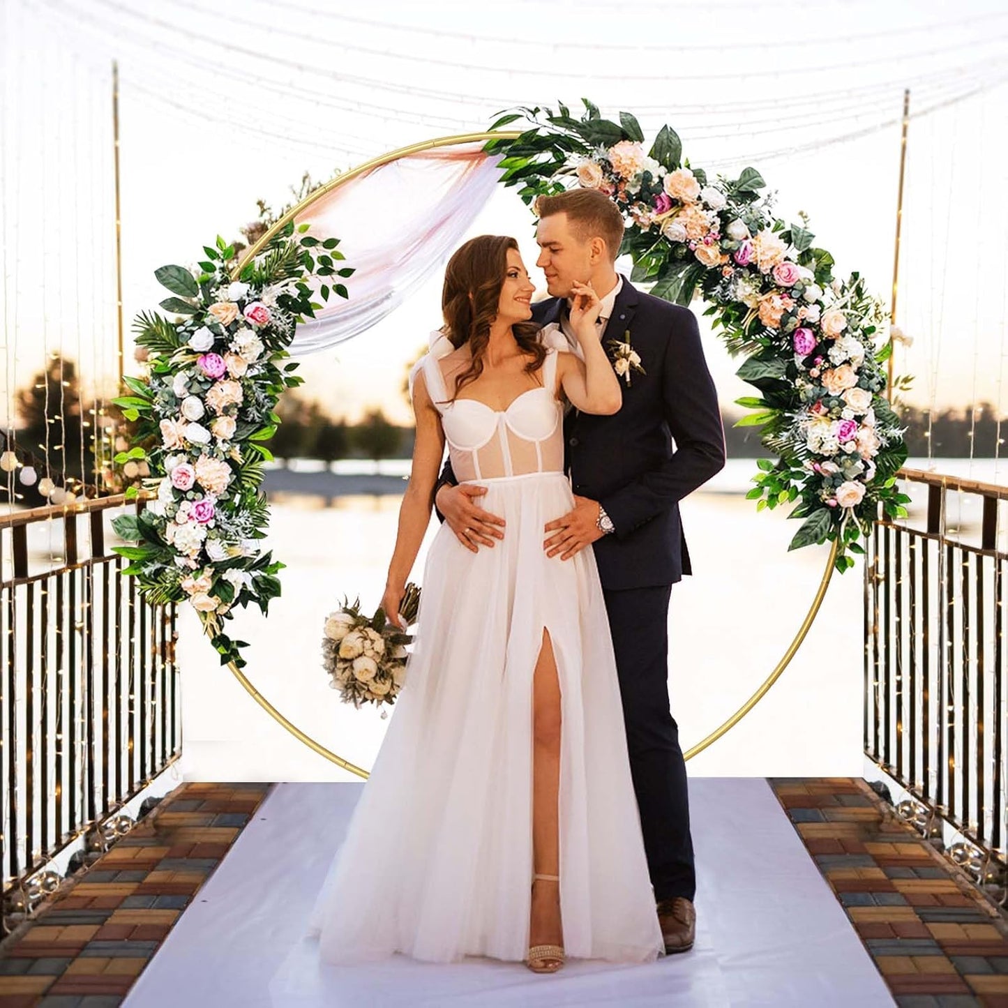 Round Backdrop Stand Circle Arch, 6.5ft Golden Metal Balloon Arch Kit for Party Decoration Wedding Arch Flower Ring Stand
