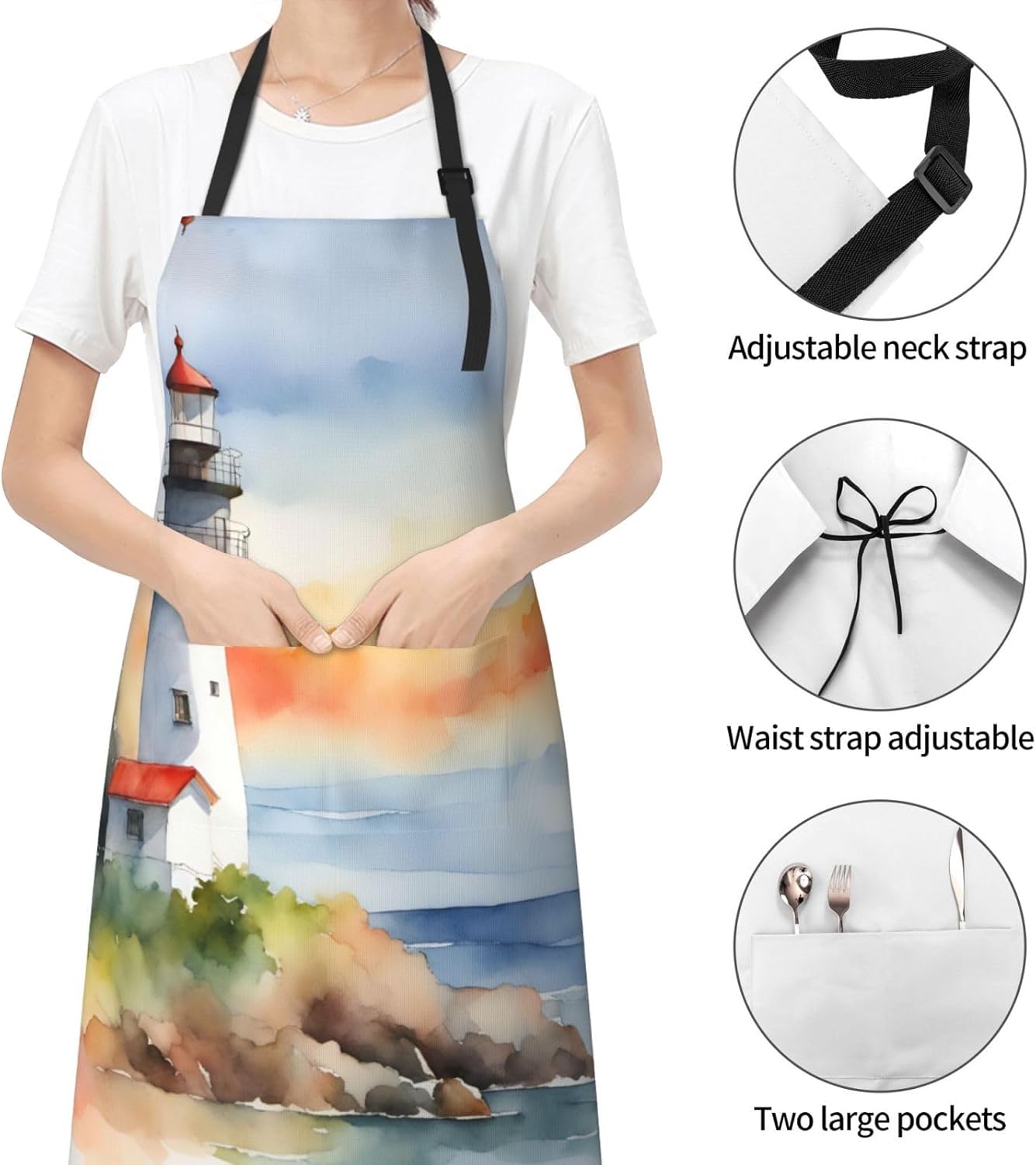 Lighthouse print Waterproof apron with pocket adjustable cooking apron for adult kitchen bibs to bake