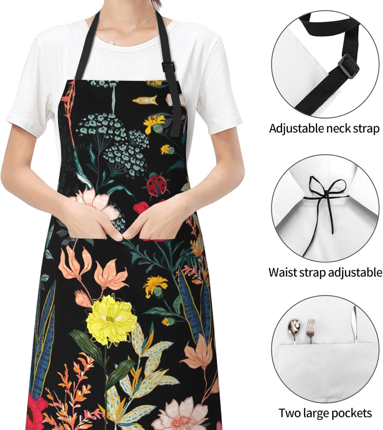 Colorful Boho Floral Print Laundry apron 28x33 In Waterproof Kitchen Apron with Pockets for Cooking Baking