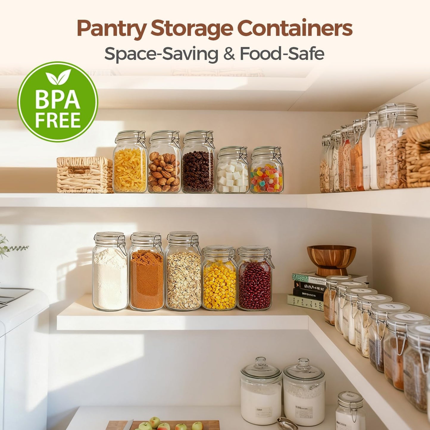 ComSaf Airtight Glass Jars with Lids 0.6 Gallon Set of 3, Food Storage