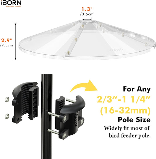 iBorn Squirrel Baffle for Bird Feeder Pole, 19.5” Oversized Squirrel Guard Defender, Bird Feeder for Outdoors Protector, Polycarbonate(PC), Pack of 1, Clear