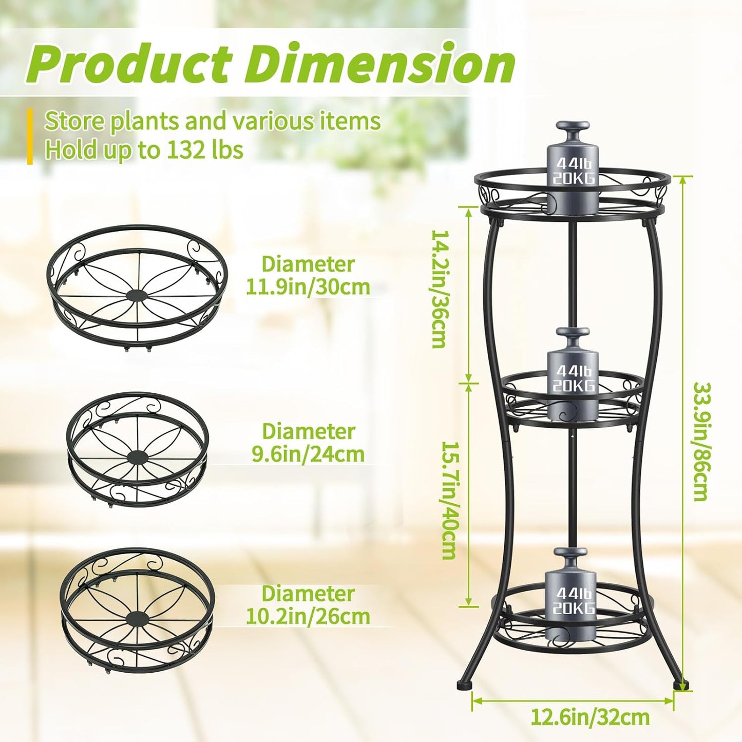 KMOTASUO 3 Tier Tall Metal Plant Stand, 33 Inch Plant Stands Indoor Ou