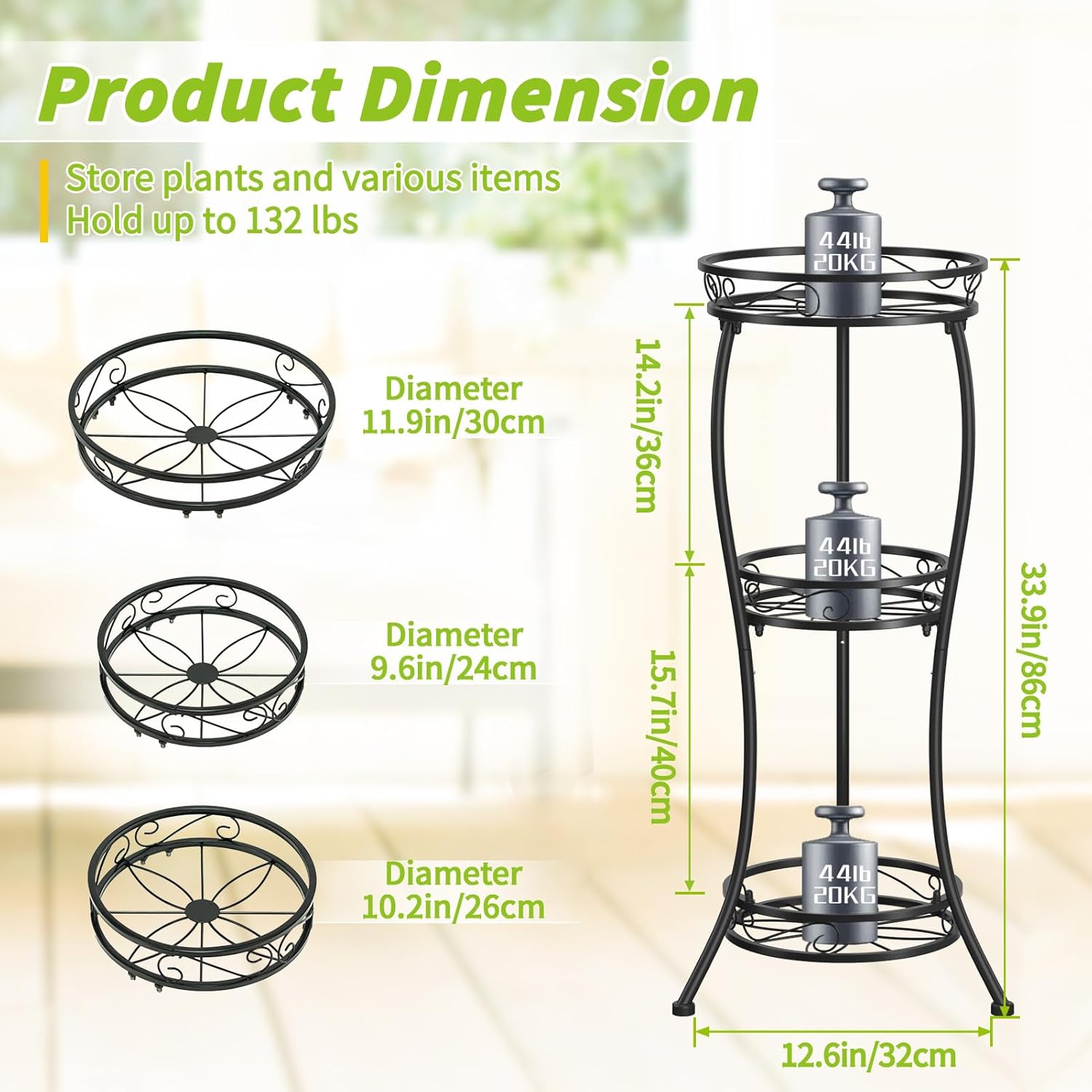KMOTASUO 3 Tier Tall Metal Plant Stand, 33 Inch Plant Stands Indoor Ou