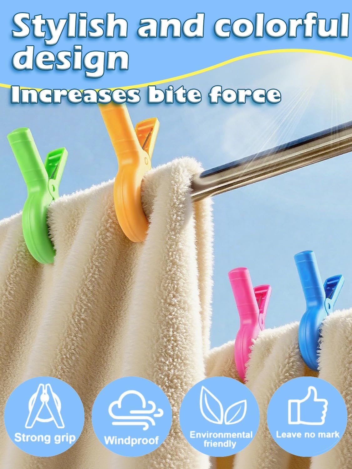 Large Beach Towel Clips, 8 PCS Beach Chair Clips with 2PCS Chip Clips for Chair Cruise Pool, Heavy Duty to Beach Vacation Essentials(Pink, Green, Orange, Blue)