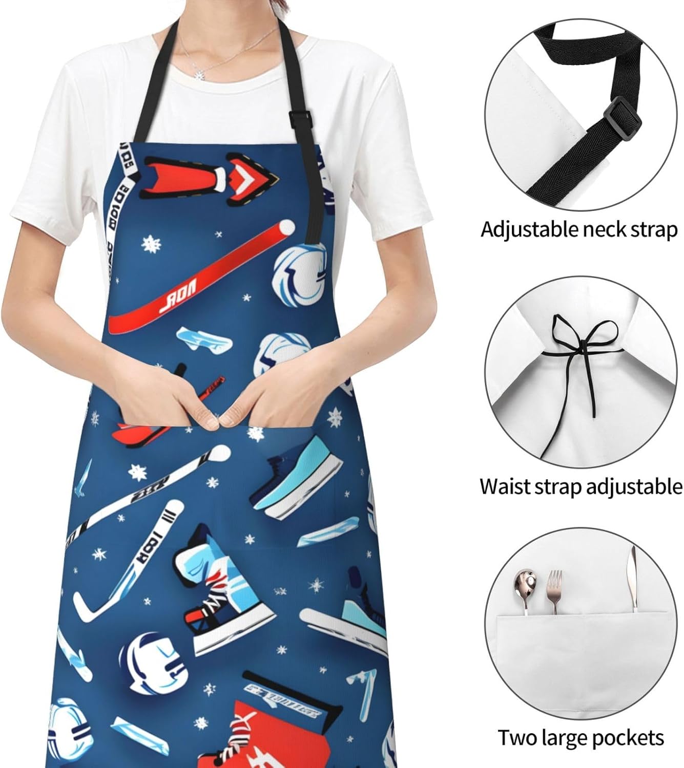 Ice Hockey print print Waterproof apron with pocket adjustable cooking apron for adult kitchen bibs to bake