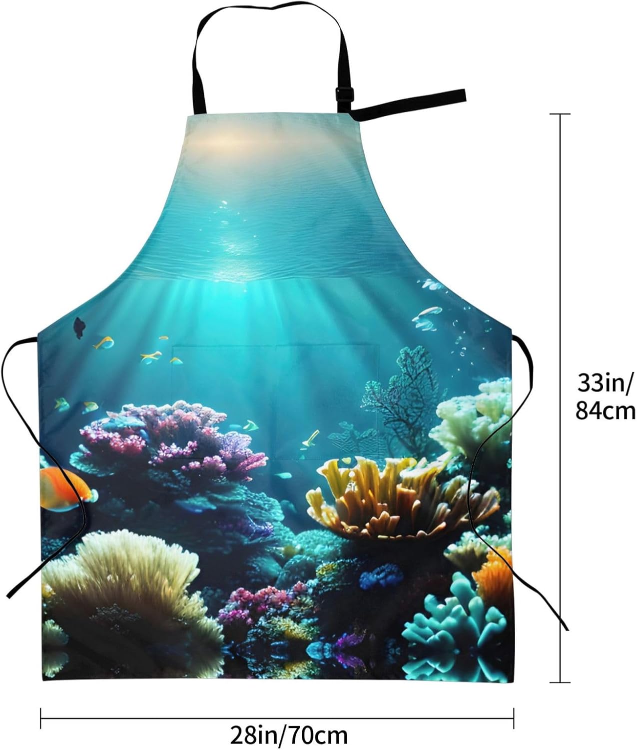 Underwater Scenery Print Laundry apron 28x33 In Waterproof Kitchen Apron with Pockets for Cooking Baking