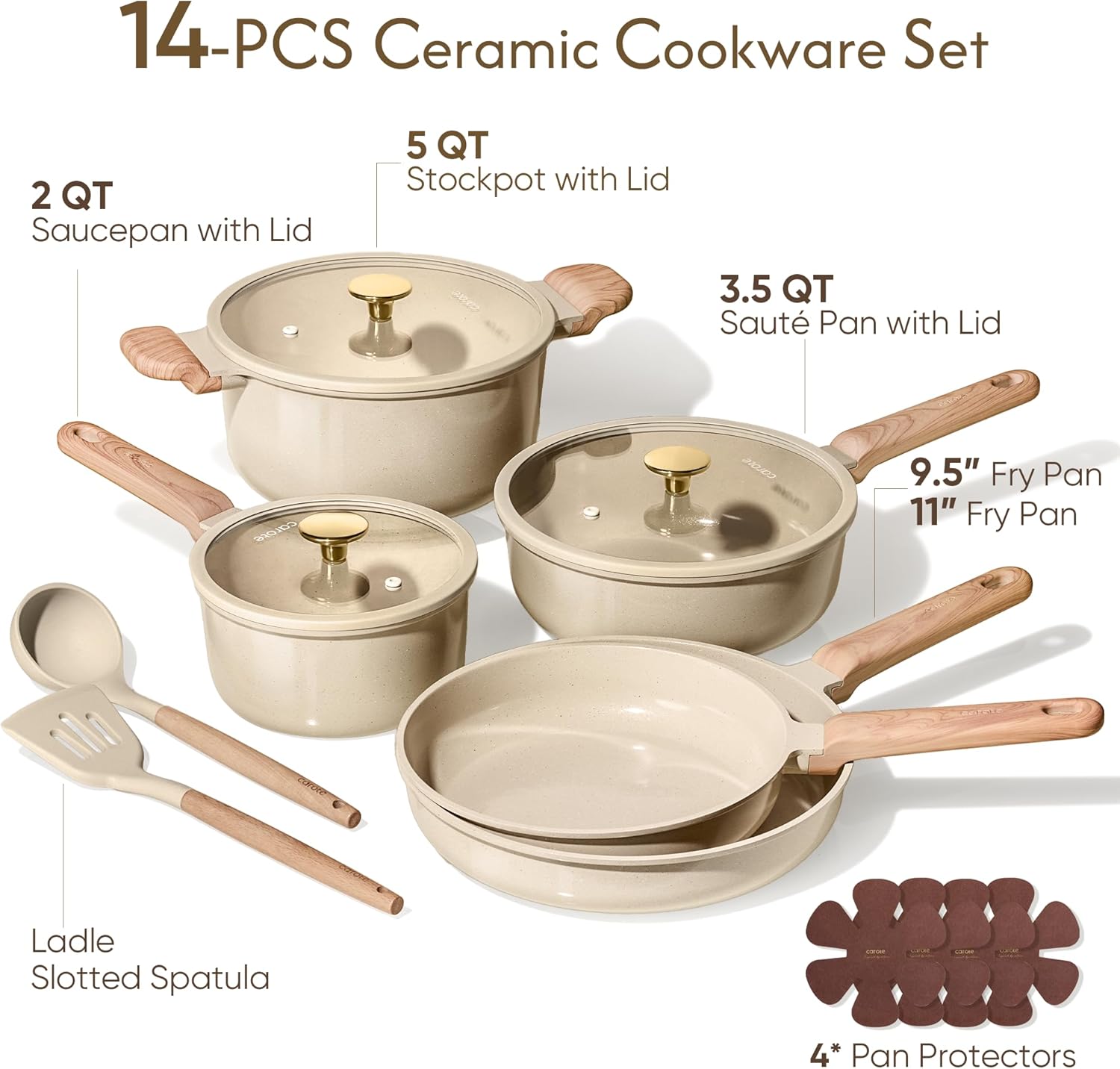 CAROTE 14Pcs Pots and Pans Set Non stick, Ceramic Cookware Set, Non-to