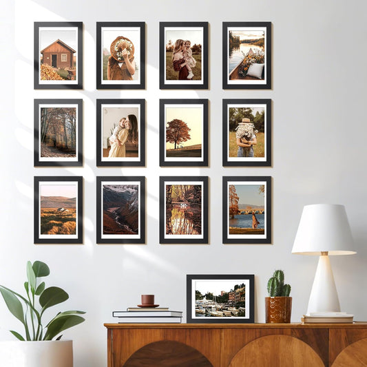 HappyHapi 4x6 Picture Frames Set of 10, Tabletop or Wall Display Pictures 3.5x5 with Mat or 4x6 Without, Multi Photo Frames Collage (Black)