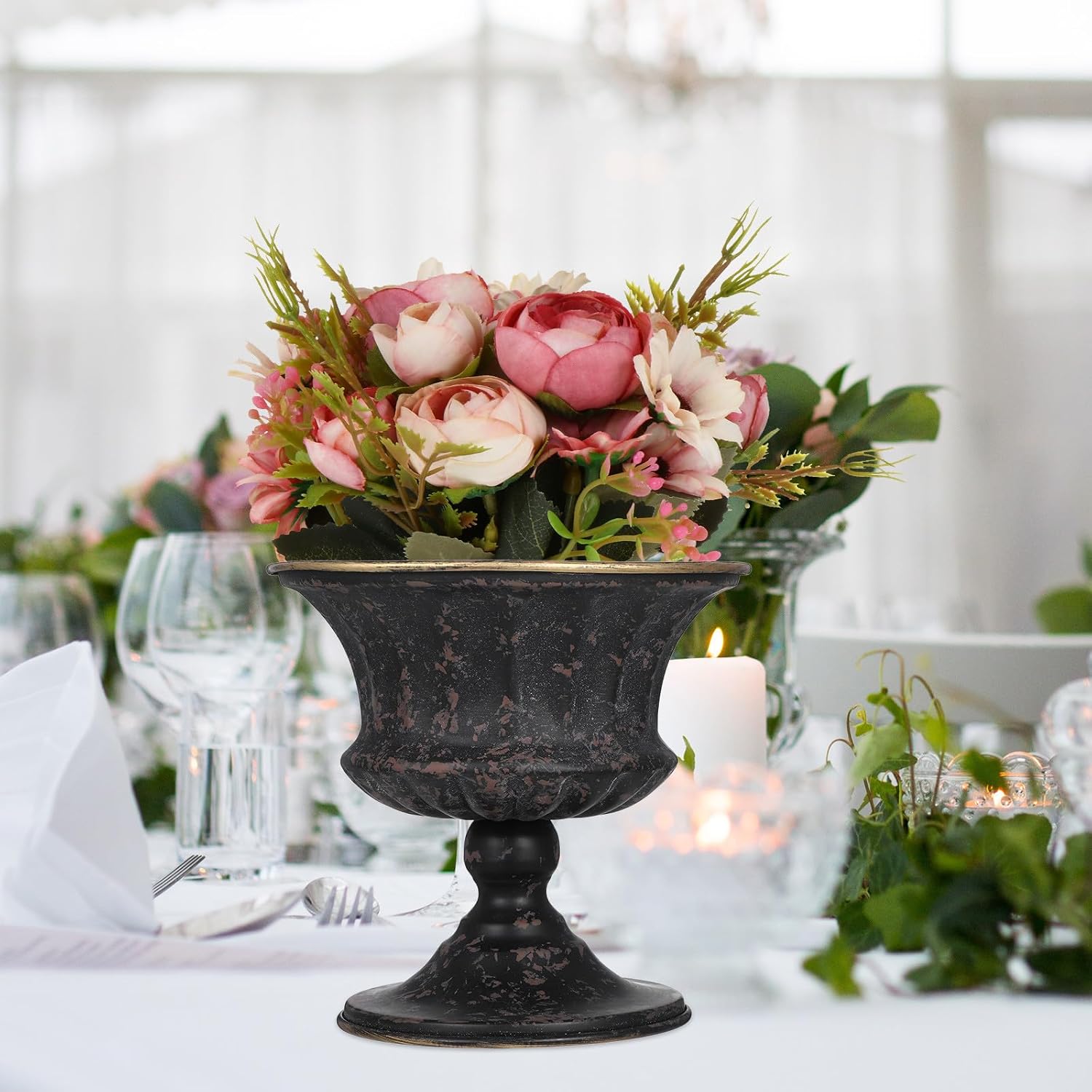 Angoily Vintage Flower Vase Iron Planter Urn Style Planter Wedding Tab