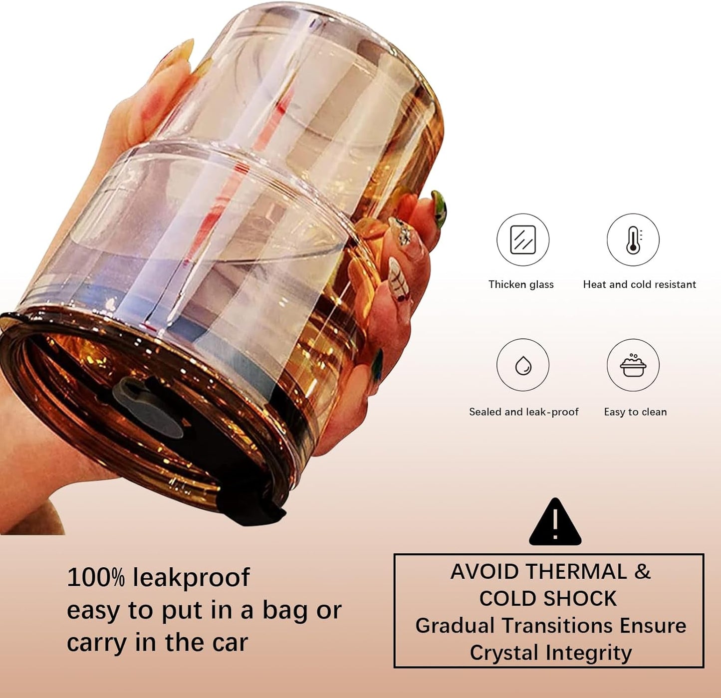 13oz/400ml Tumbler Water Glass, Cups with Straw and Lid Sealed Carry on for Coffee, Iced Tea, Thick Wall Insulated Glass Cup (Amber)…