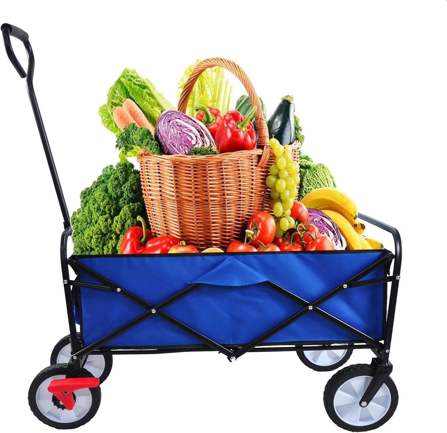 Folding Wagon Cart Collapsible Outdoor Utility Wagon with All Terrain Wheels Beach Wagon,Shopping Cart Camping Wagon Heavy Duty Steel for Beach Camping Shopping Sports Portable (Blue4) (Blue3)