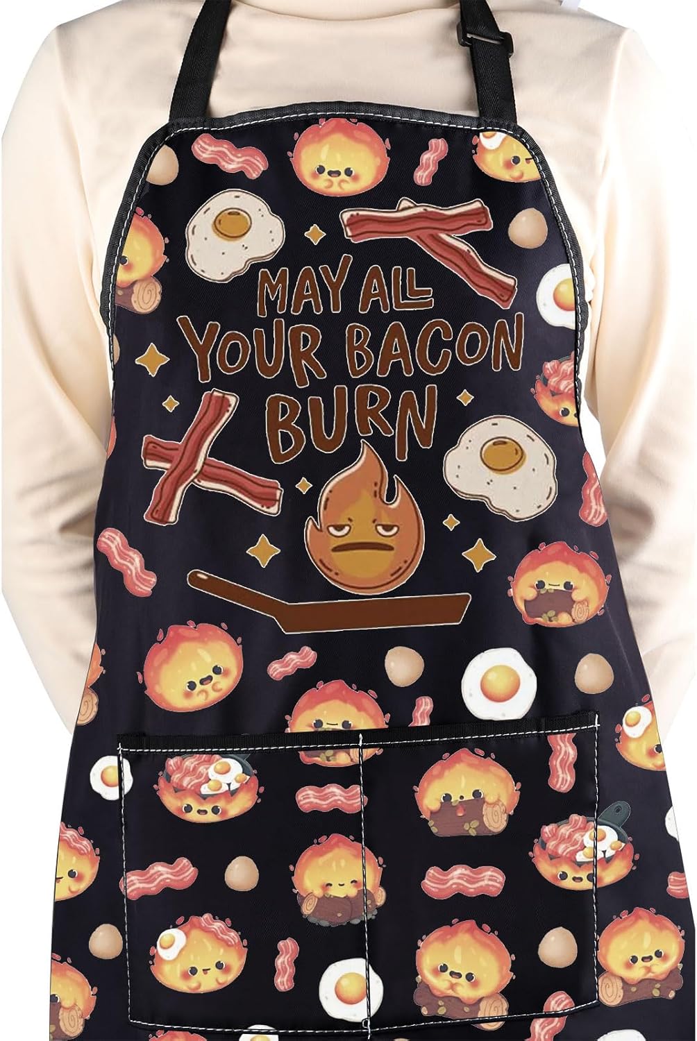 WCGXKO May All Your Bacon Burn Kitchen Apron Japanese Anime Inspired Gift BBQ Grilling Party Gift