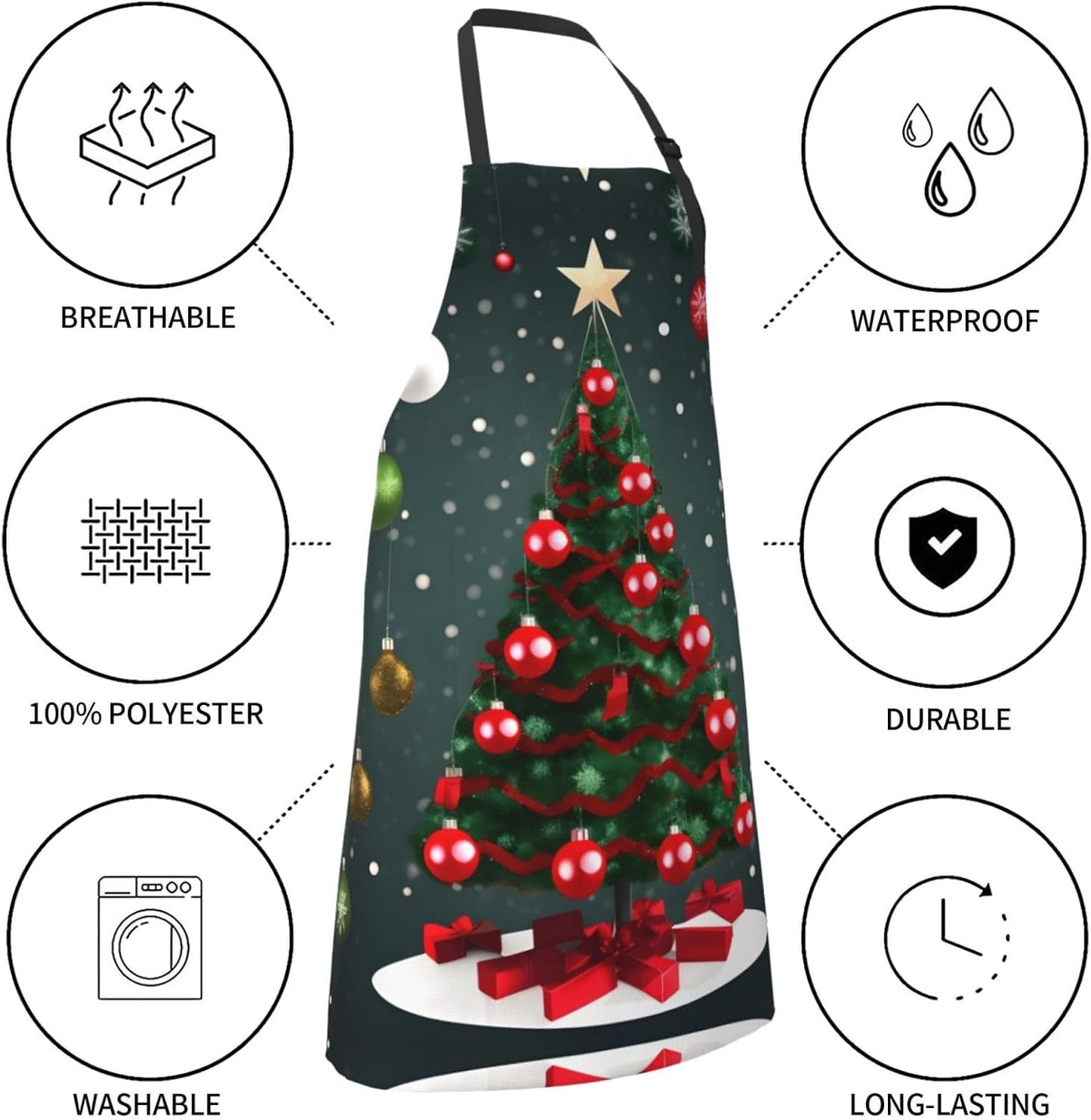 Christmas Tree and ball Print Laundry apron 28x33 In Waterproof Kitche