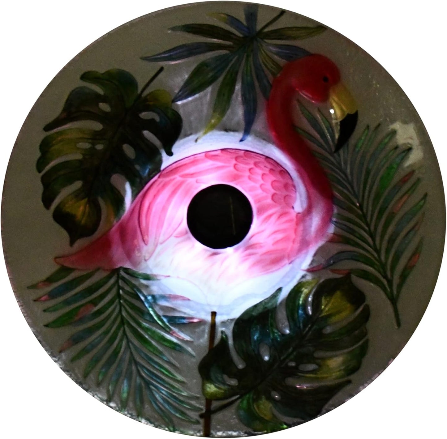 Hi Line Gift Ltd. Solar LED Verdant Glass Bird Bath with Stand - Flamingo