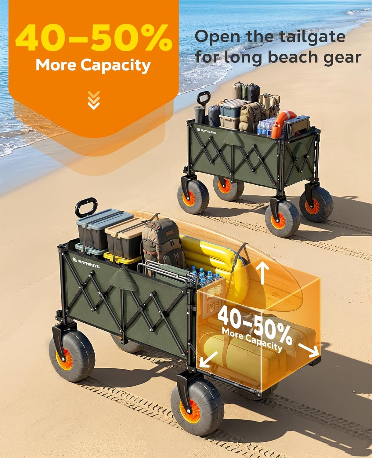 Beach Wagon with Big Wheels for Sand, 440lbs Wagons Carts Foldable wit