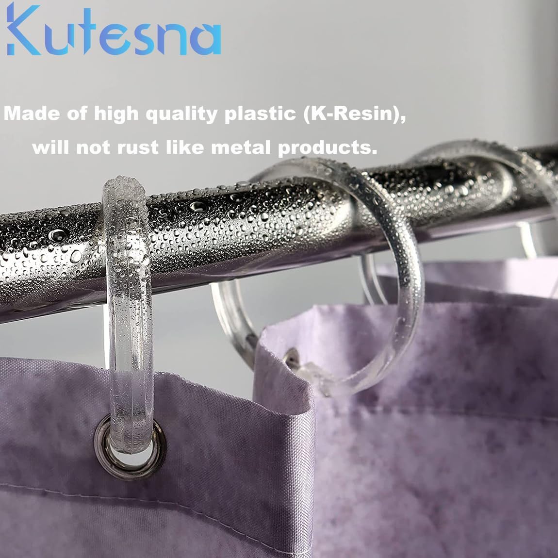 12 PCS Clear Plastic Shower Curtain Rings, Easy Snap Closure Shower Curtain Hooks