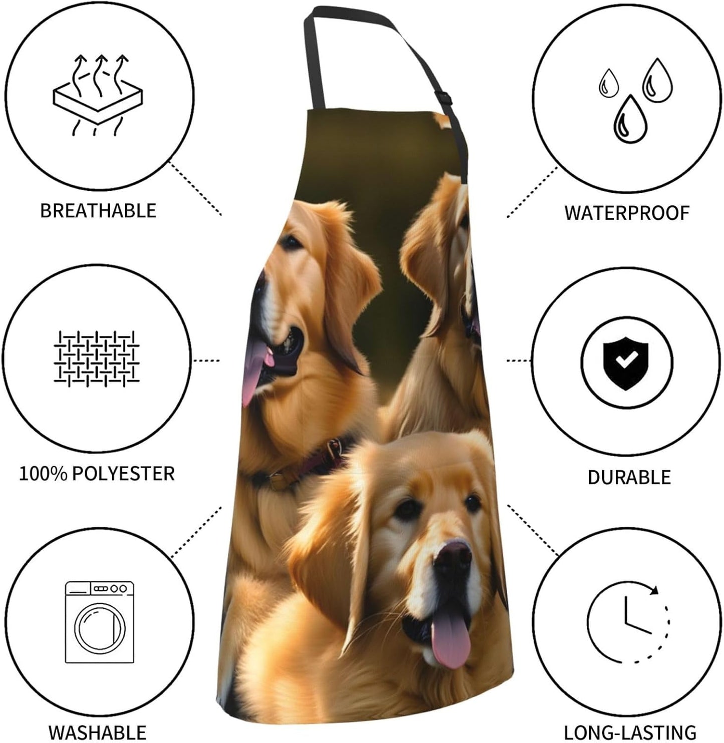 Golden Retrievers print Waterproof apron with pocket adjustable cooking apron for adult kitchen bibs to bake