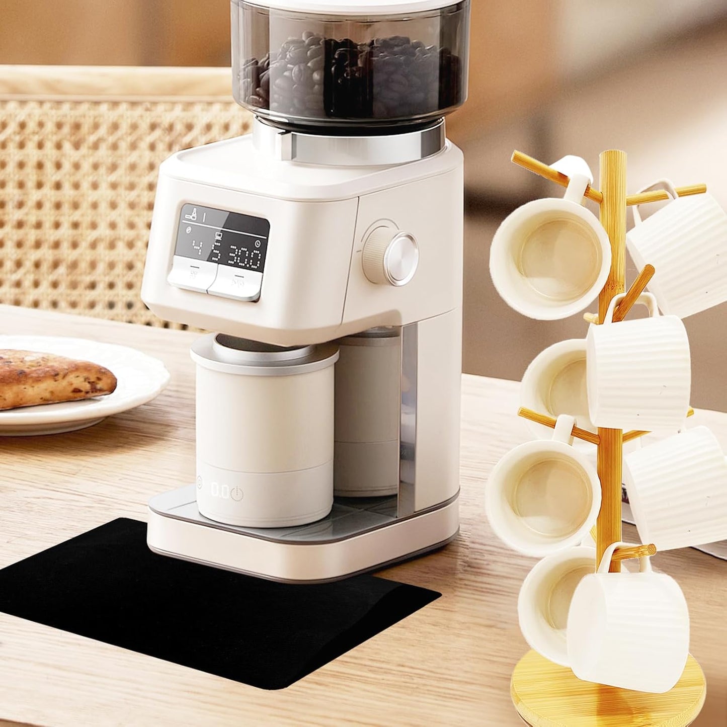 SNAIL GARDEN Coffee Mug Holder with Absorbent Drying Mat, 8-Hook Wood Coffee Cup Stand,Mug Tree Coffee Cup Holder for Kitchen Countertop, Cup Hanger Mug Racks for Bar & Office Organizer