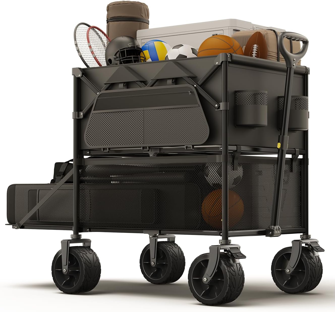 Foldable Wagon Cart,Everyfun 480Lbs Double Decker Wagon,Beach Carts wi