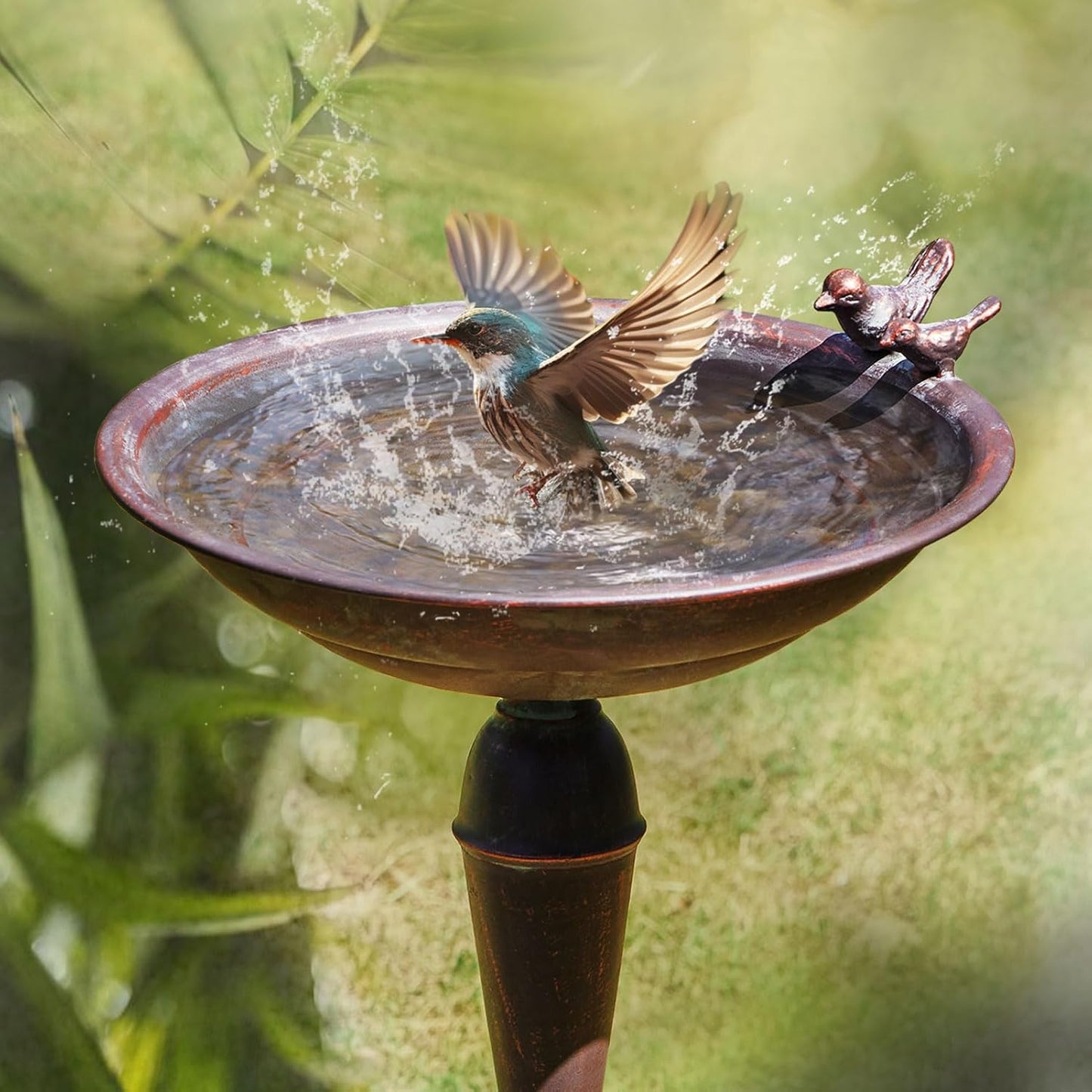 27.5’’H Cast Iron Pedestal Bird Bath，Metal Bird Bath for Outdoor，Vinta