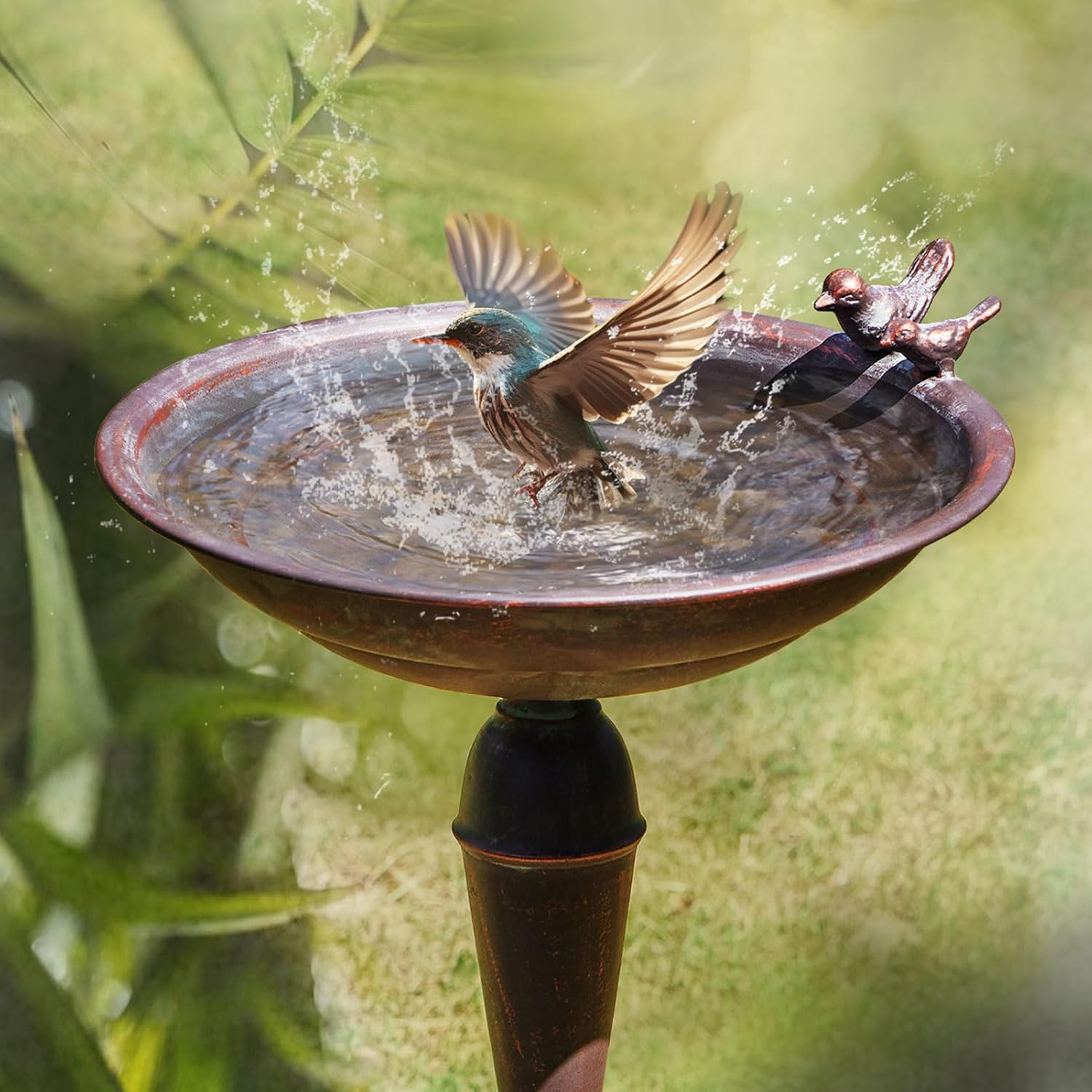 27.5’’H Cast Iron Pedestal Bird Bath，Metal Bird Bath for Outdoor，Vinta