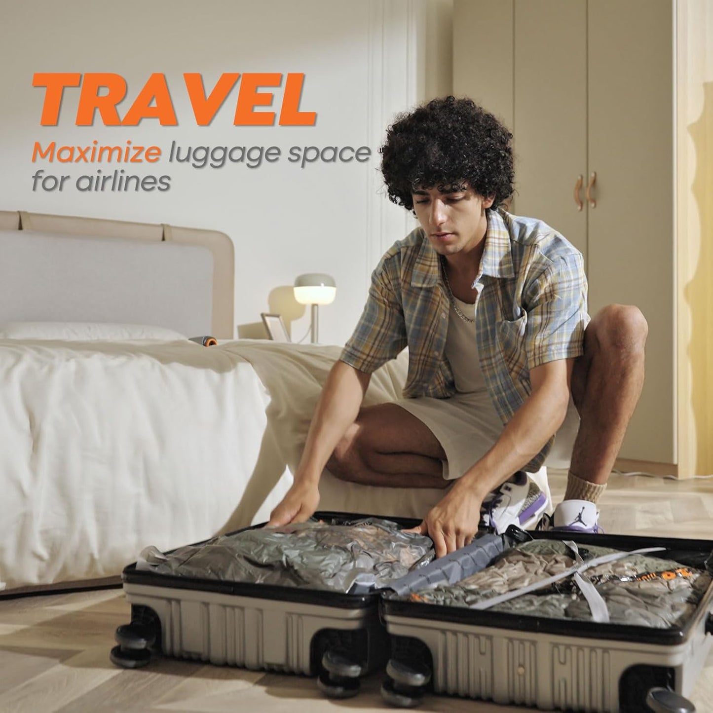 Rechargeable Wireless Pump Travel Storage Bags Set - Portable Space Saver Bags for Travel & Home - Vacuum Compression Packing Seal for Clothes, Blankets, Seasonal Storage 15 Combo set