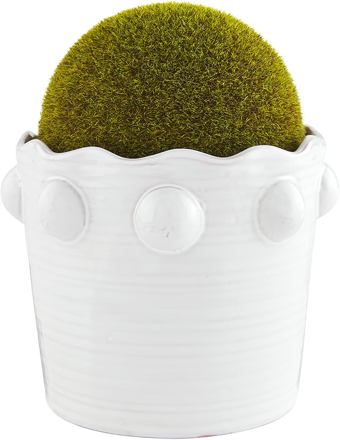 Mud Pie Beaded Faux Moss Pot, Large, 6.25" x 6.5" Dia