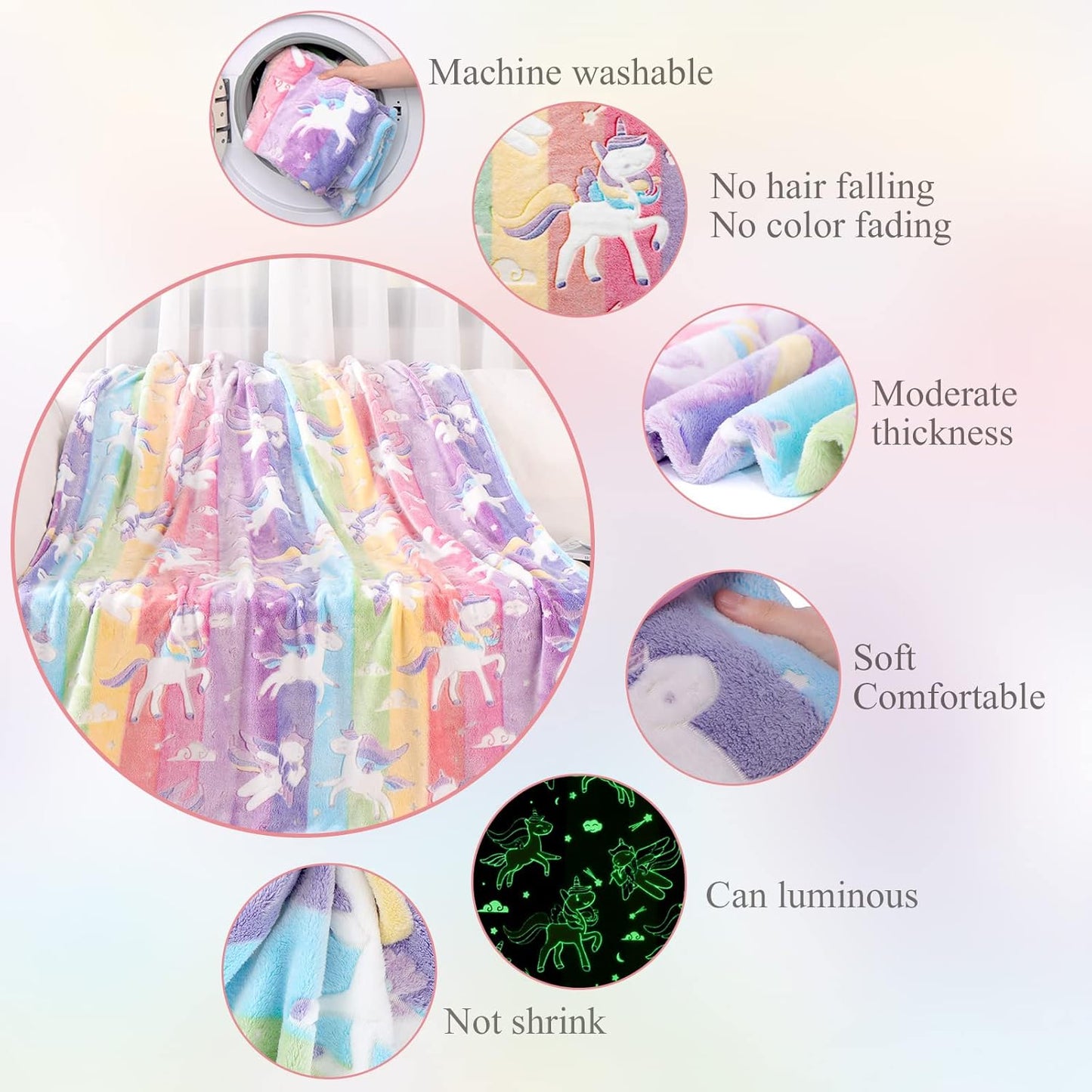 Glow in The Dark Blanket Unicorns Gifts for Girls, Soft Blanket 3 4 5 6 7 8 9 10 Year Old Girl Gifts, Toddler Girls Toys Age 6-8, Easter Gifts for Kids Birthday Gifts Presents, 50"x60"