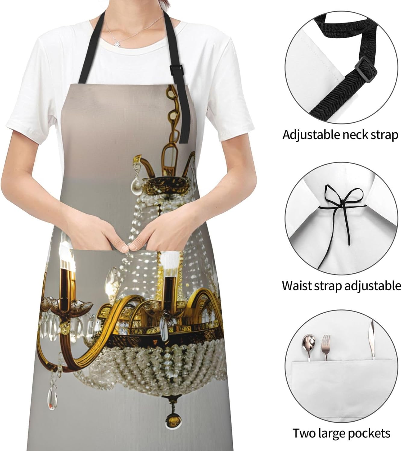 Ball Room Chandelier print Waterproof chef's apron with pocket apron for kitchen cooking baking barbecue and gardening