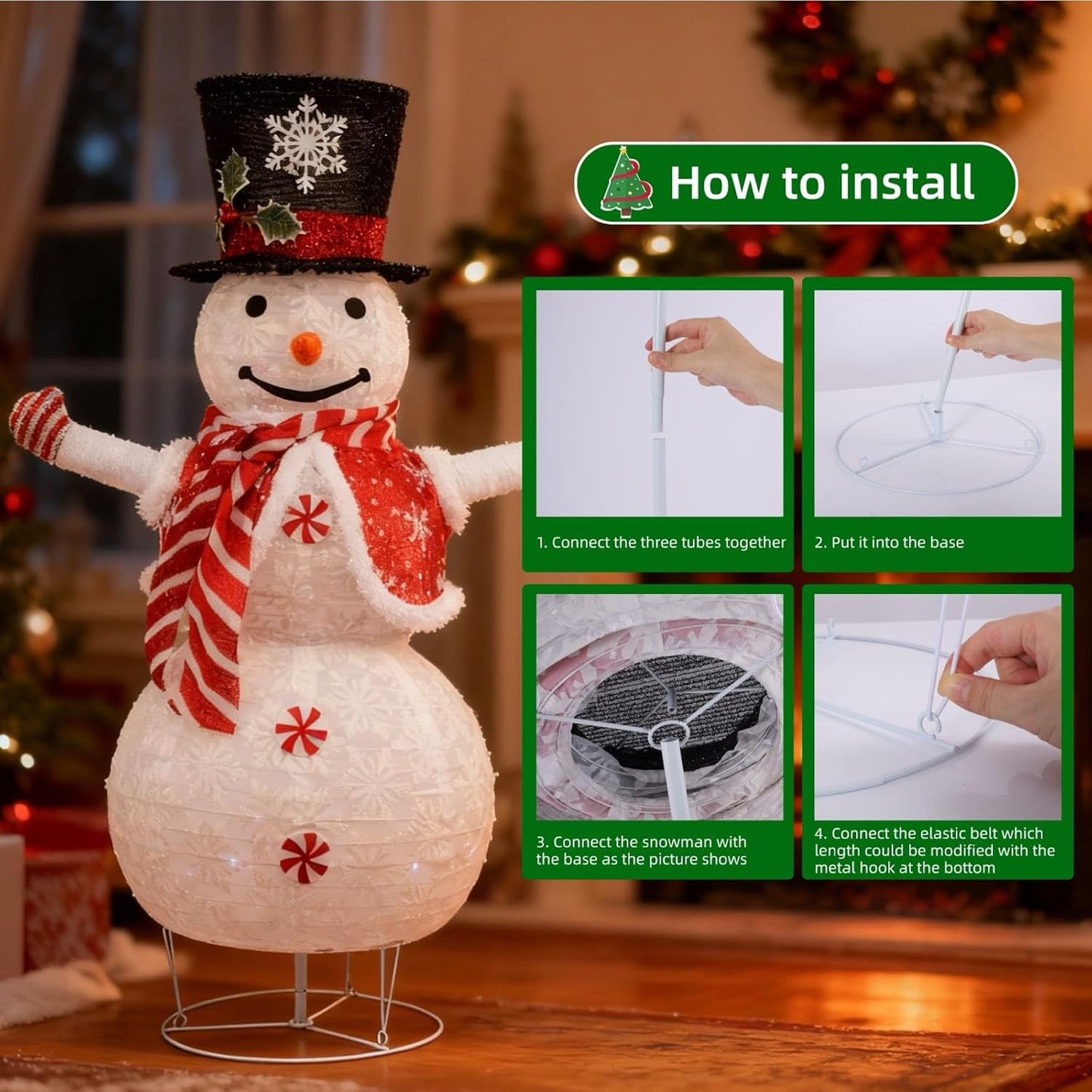 42-inch red Snowman 3D Christmas Collapsible Decorations，Lighted Outdoor Xmas Snowman Garden Décor，Pre-Lit for Indoor/Outside Yard Holiday Decoration 3.5FT(red)