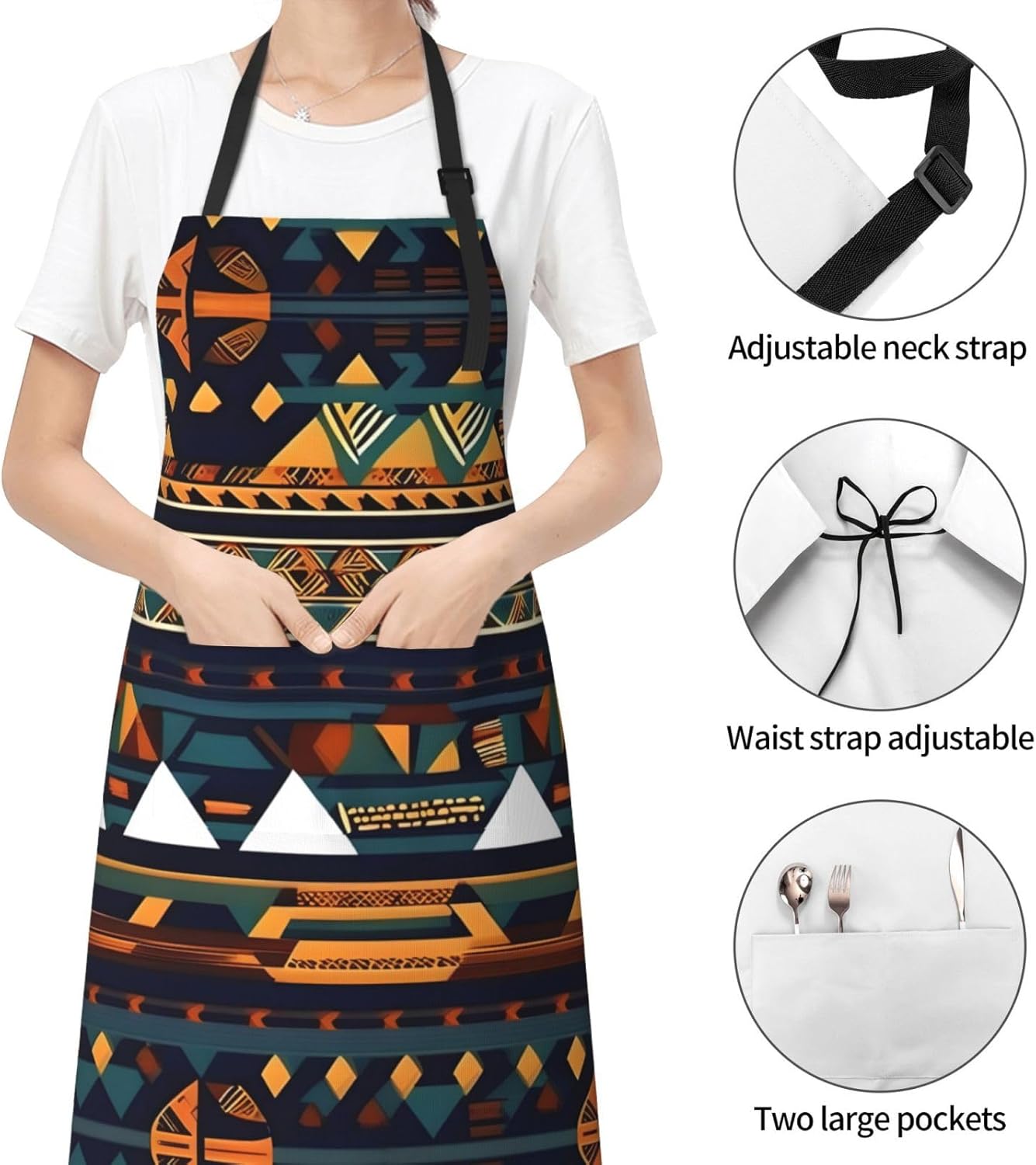 African Ethnic Pattern print Waterproof apron with pocket adjustable cooking apron for adult kitchen bibs to bake