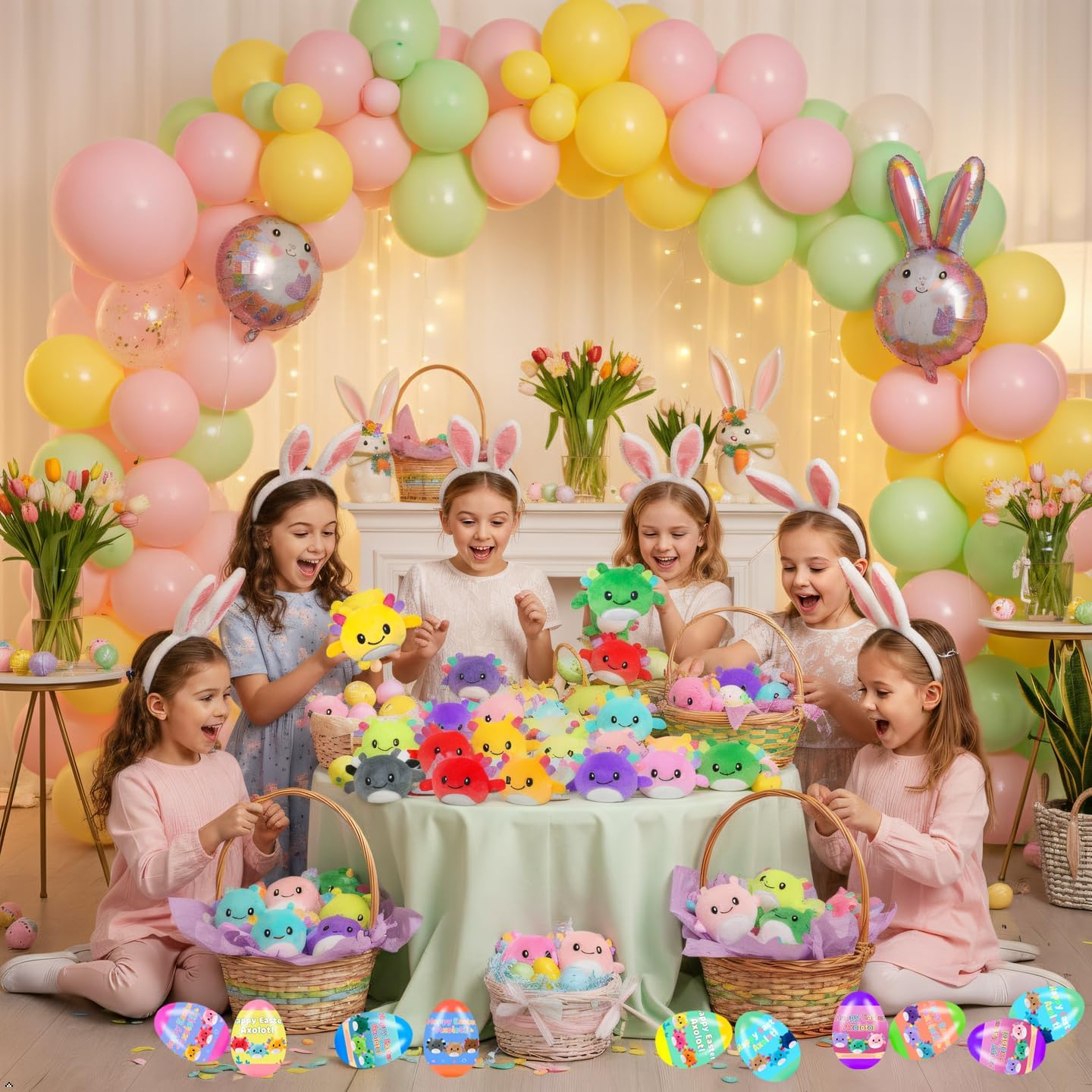 24 Pcs PreFilled Easter Eggs with Plush Axolotl Toys Animals Decoration Stuffed Toy Great for Kids Boys Girls Toddler Easter Basket Stuffers Party Favors Egg Fillers