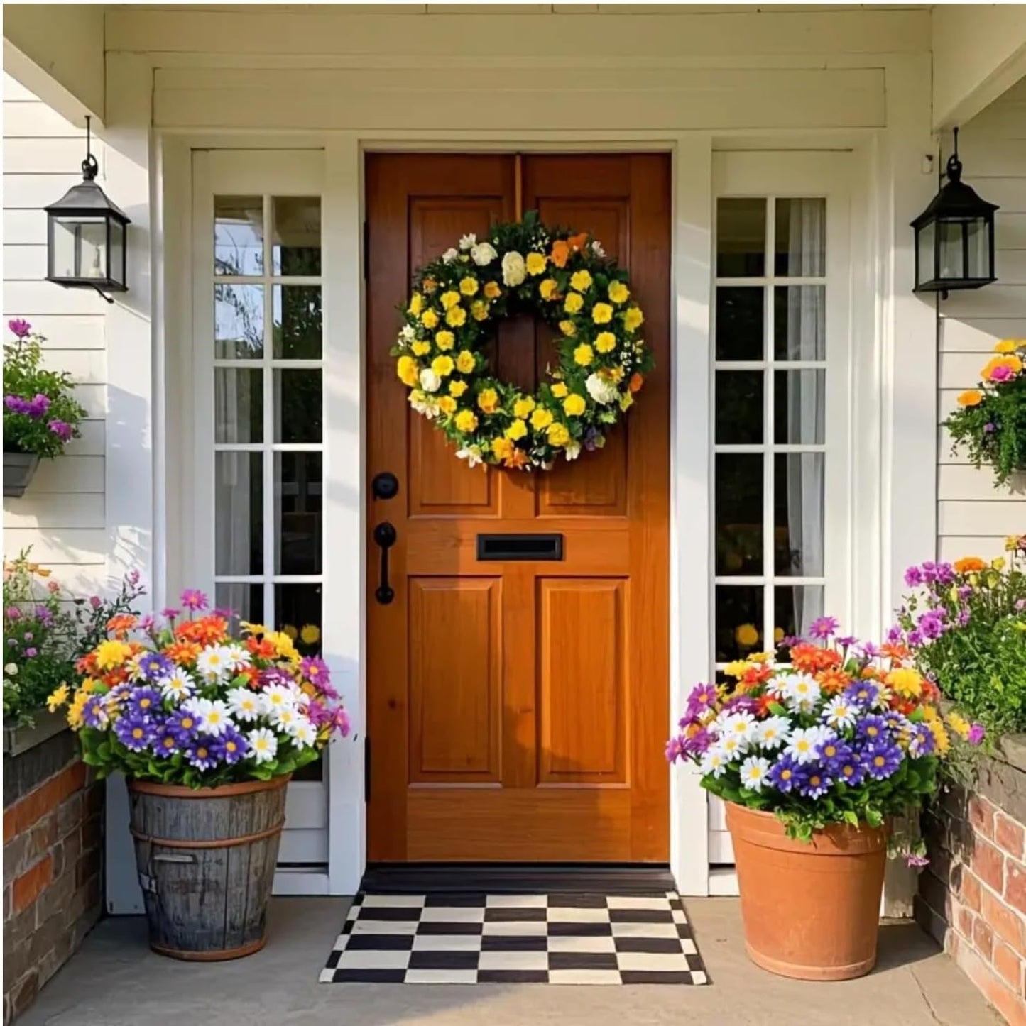 10 Bundles Outdoor Artificial Daisies Plastic Flowers UV Resistant Fake Daisy Flowers Faux Plants for Home Decor Indoor Outside Front Porch Window Box Planter Garden Pot Decoration