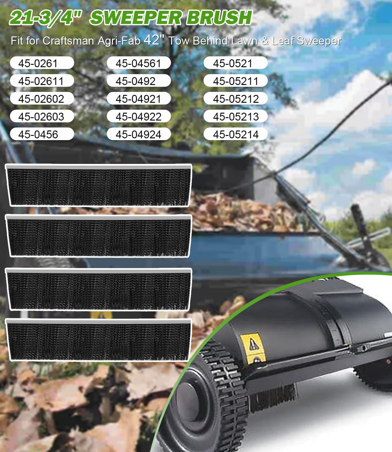 Bonbo 4-Pack 21-3/4" Brush for Craftsman Agri-Fab 42" Tow Behind Lawn & Leaf Sweeper, 46780