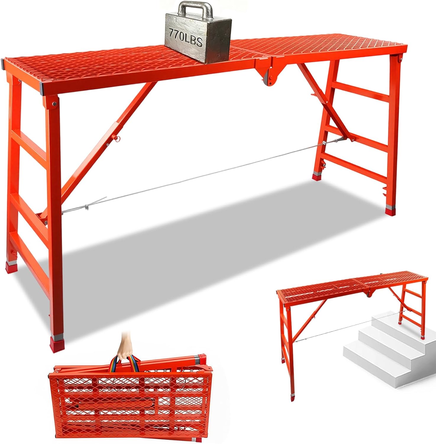 Foldable Scaffolding Platform, 70.8x15.2x36.2-62 Inch Portable Work Pl