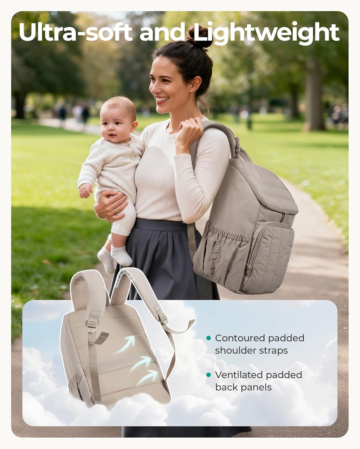 BAGSMART Diaper Bag Backpack, Large Baby Diaper Bag, Quilted Puffy Bab
