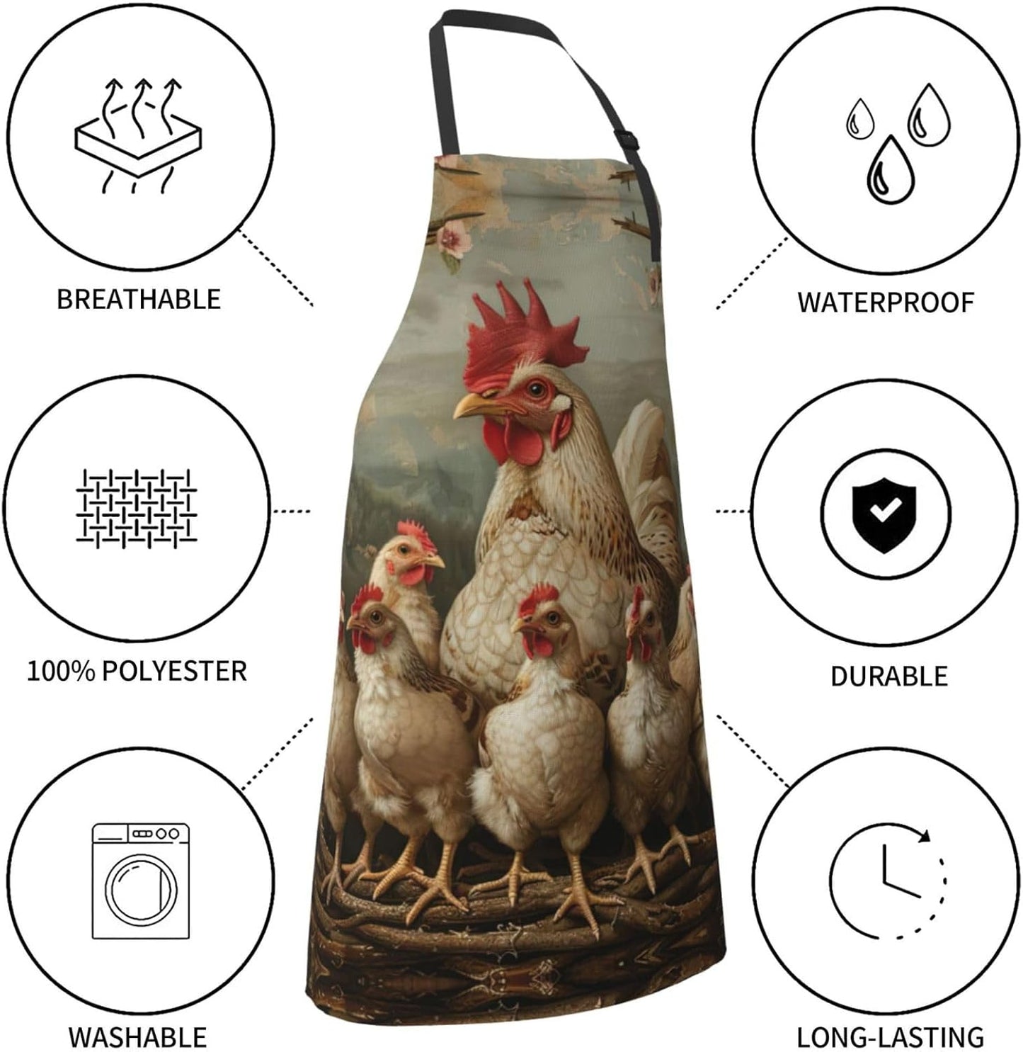 A Brood of Chickens print Waterproof chef's apron with pocket apron for kitchen cooking baking barbecue and gardening