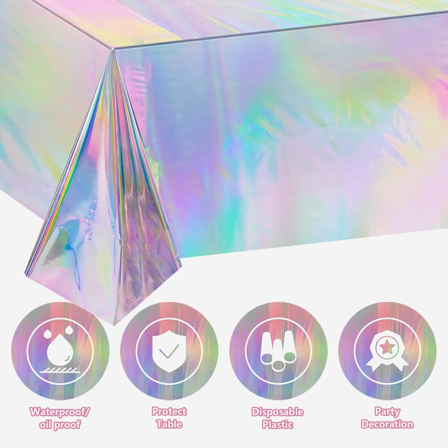 OHOME 4 Pack Iridescence Plastic Tablecloths Disposable Galentines Day