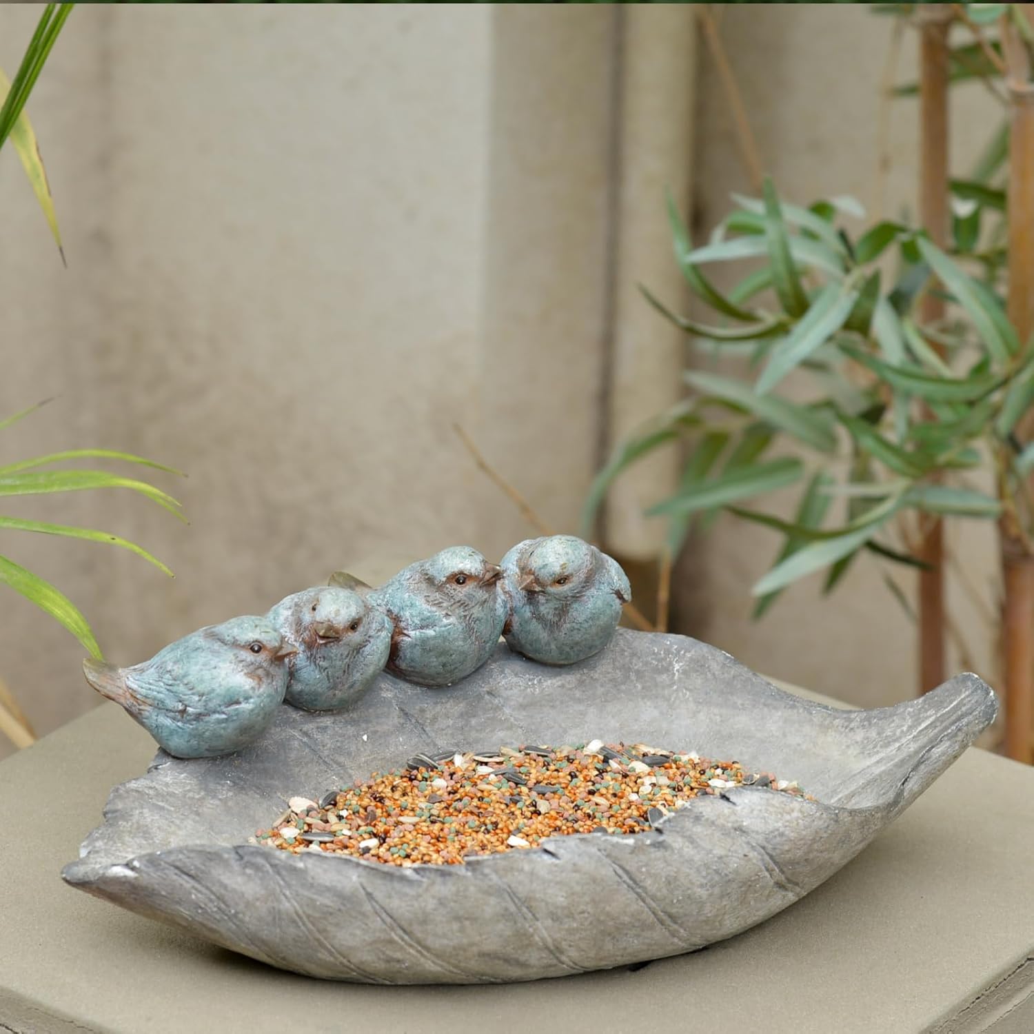 Bird-Feeder Wild Bird-Bath Bowl Outdoors - Garden Decor Polyresin Bird
