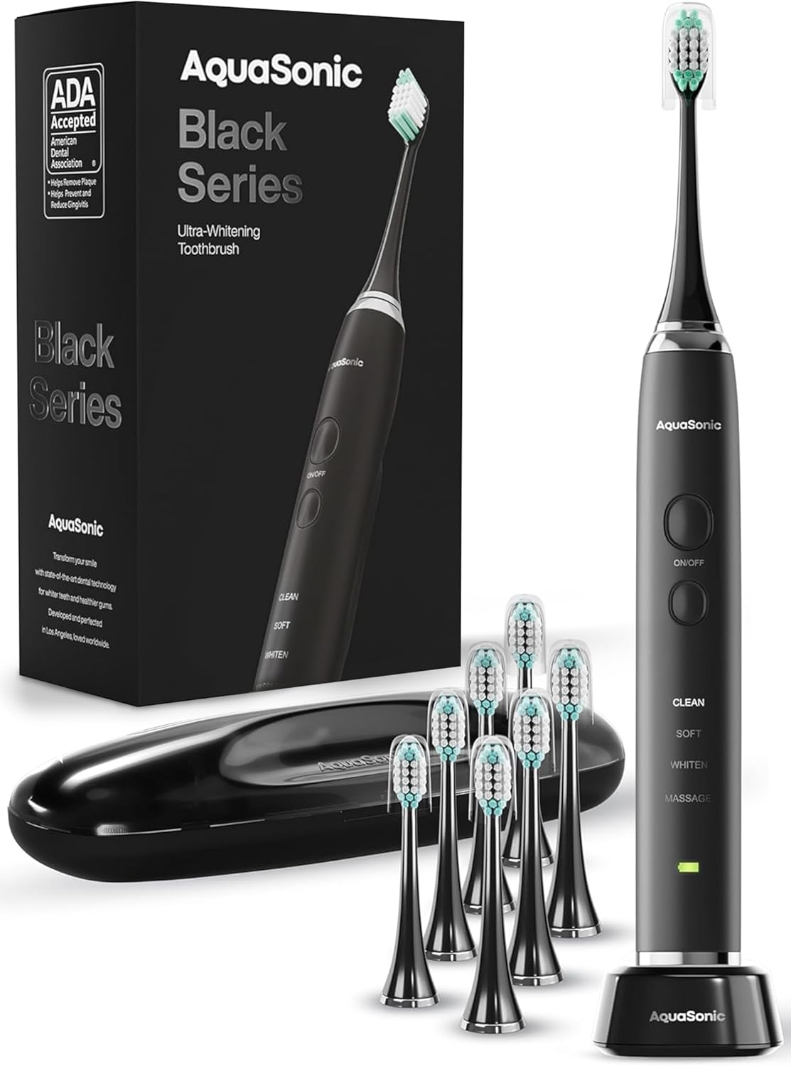 Aquasonic Black Series Ultra Whitening Toothbrush – ADA Accepted Elect