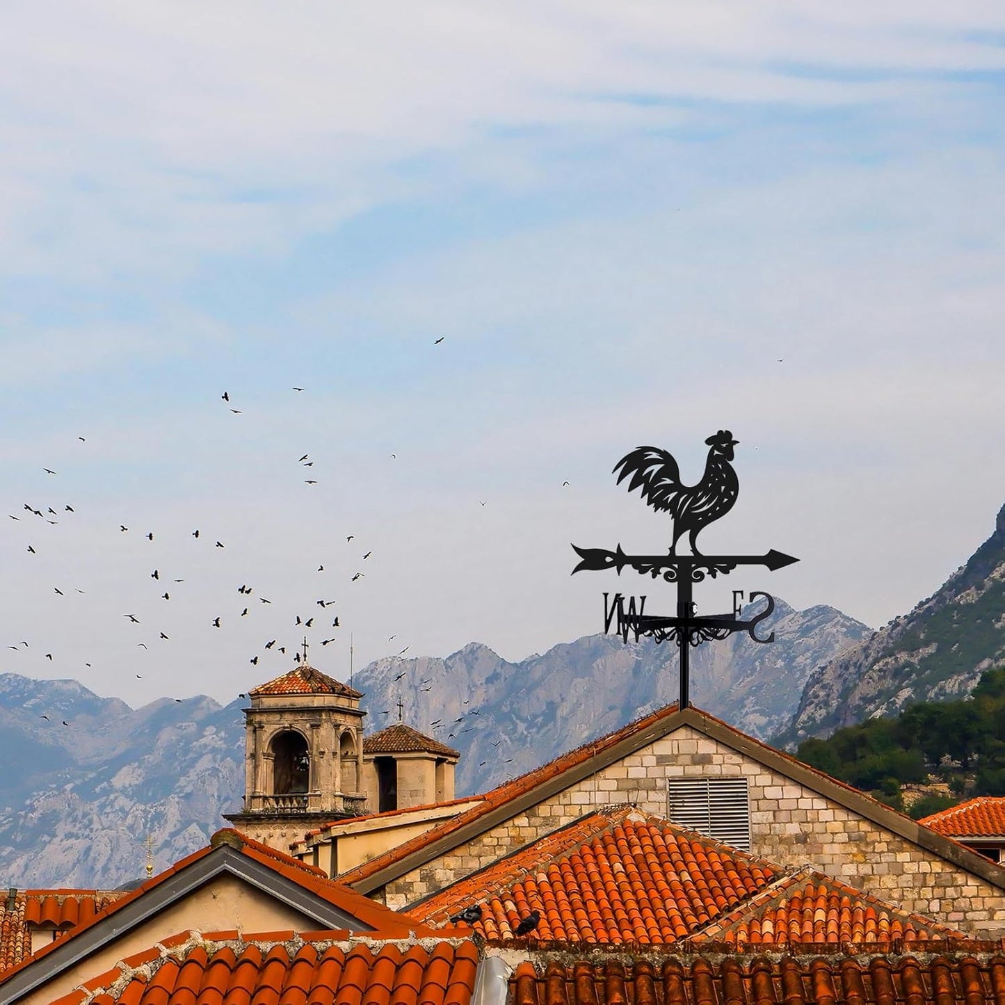 3D Rooster Weathervane Metal Wind Vane Weathercock Garden Decoration Wind Direction Indicator Stake Roof Mount Ornament for Farmhouse Yard Outdoor